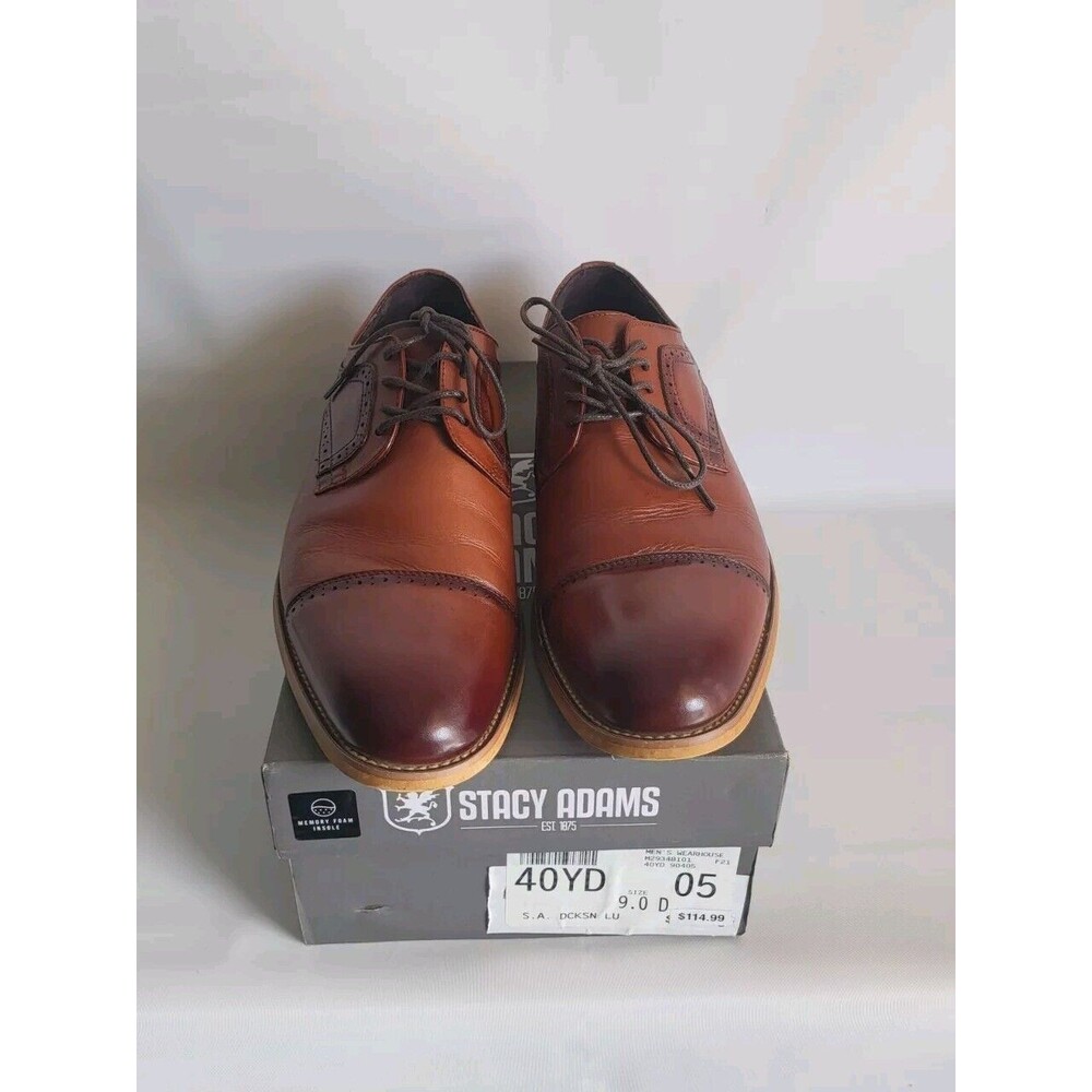 Stacy Adams Dickinson Men'sCognac Lace Up Cap Toe Oxford Dress Shoes Size 9M